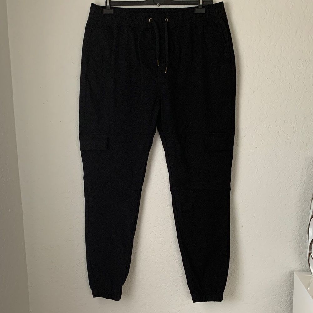 ITALY MORN Men's Black Cargo Pockets Drawstring Jogger Pants Size 2XL